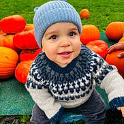 David joined the competition — help win amazing prizes! toddler, child, pumpkins, fall, autumn, hat, knit_hat, sweater, smile, outdoor, grass, orange, cute, shoes, corduroy_pants, baby, seasonal, nature, happy, portrait
