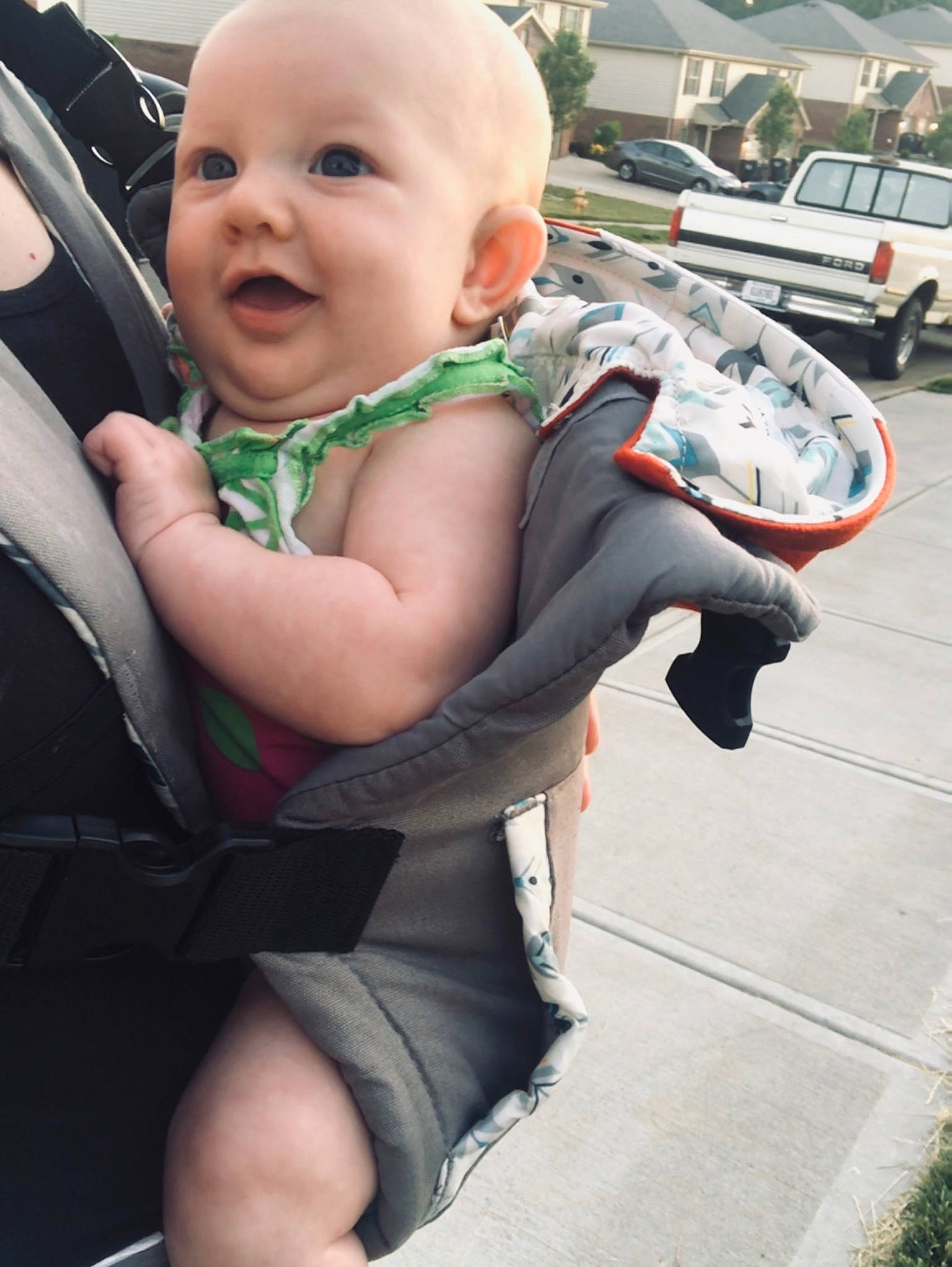 Leann is registered to the contest to win money with this photo: auto_part, baby, baby_carriage, baby_in_car_seat, baby_products, car, car_seat, cheek, child, fun, leg, person, product, sitting, skin, smile, toddler, vacation, vehicle, vehicle_door