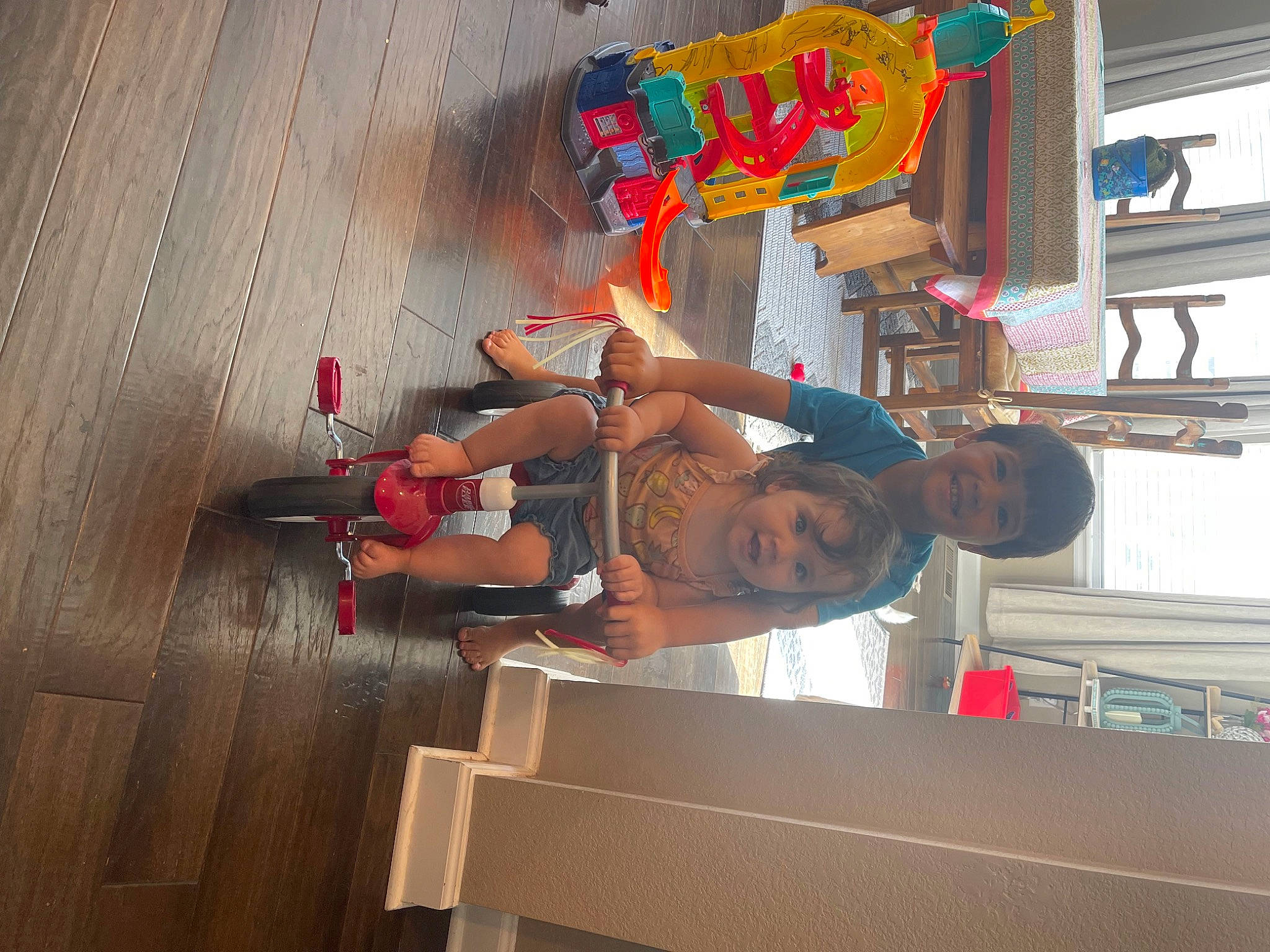 Daisy joined the competition — help win amazing prizes! elbow, flooring, fun, hardwood, hat, human_leg, joy, leisure, person, recreation, room, shorts, t_shirt, toddler, varnish, visual_arts, wood, wood_stain