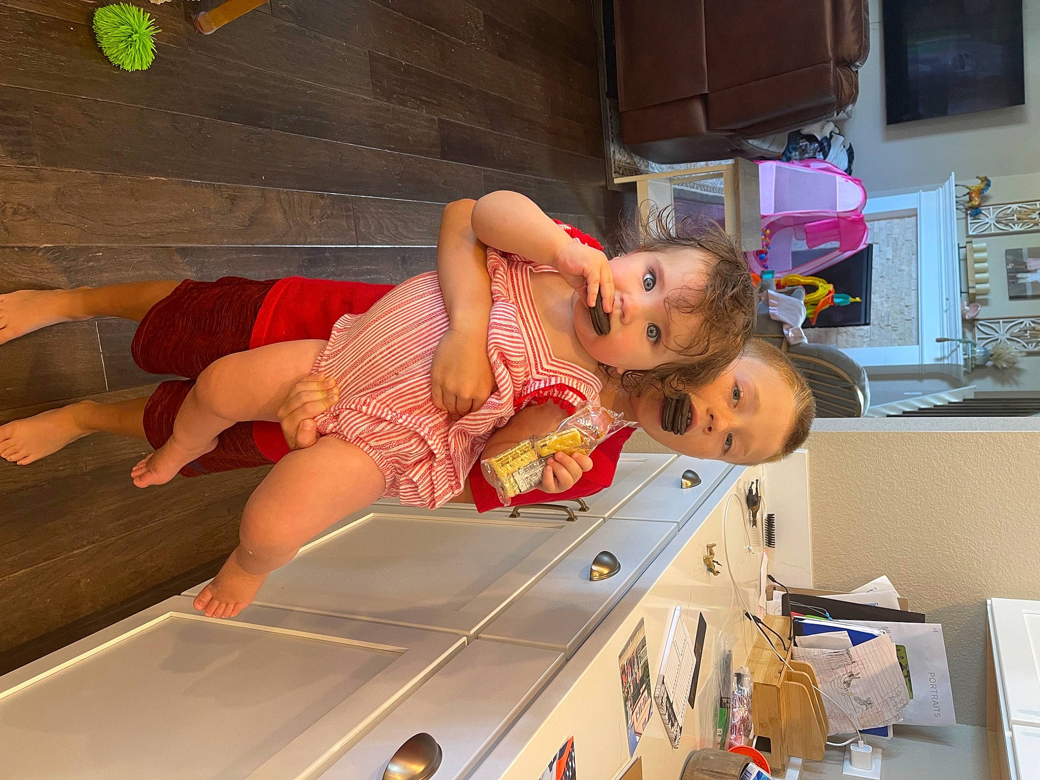 Daisy joined the competition — help win amazing prizes! baby, box, cabinetry, chest_of_drawers, child, drawer, fun, home_appliance, human_leg, kitchen, kitchen_appliance, leisure, machine, major_appliance, person, picture_frame, play, room, snapshot, thigh