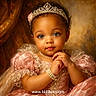 baby, child, girl, princess, tiara, pearl_necklace, pink_dress, portrait, cute, jewelry, hands, face, curly_hair, earrings, studio, elegant, costume, smile, young, beautiful