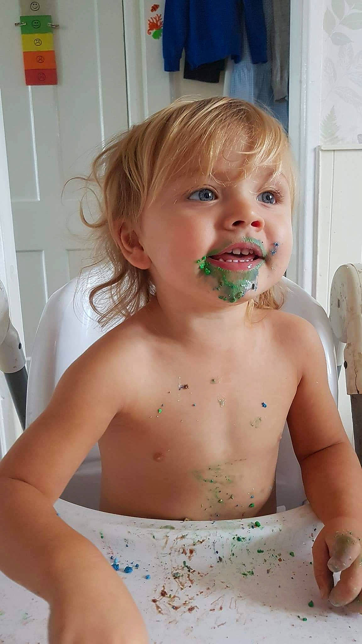 Francessca is registered to the contest to win money with this photo: bathing, child, eating, face, mouth, person, toddler