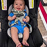 Kai joined the competition — help win amazing prizes! baby, infant, car_seat, blue_clothing, smile, happy, child, harness, sitting, indoor, seatbelt, chicco, cute, playful, person, young_child, car_seat_strap, foot, hand, face