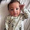 Kai joined the competition — help win amazing prizes! baby, infant, pajamas, panda, onesie, bed, sheet, hand, hair, face, eyes, cute, child, portrait, expression, lying_down, sleepwear, person, skin, indoors
