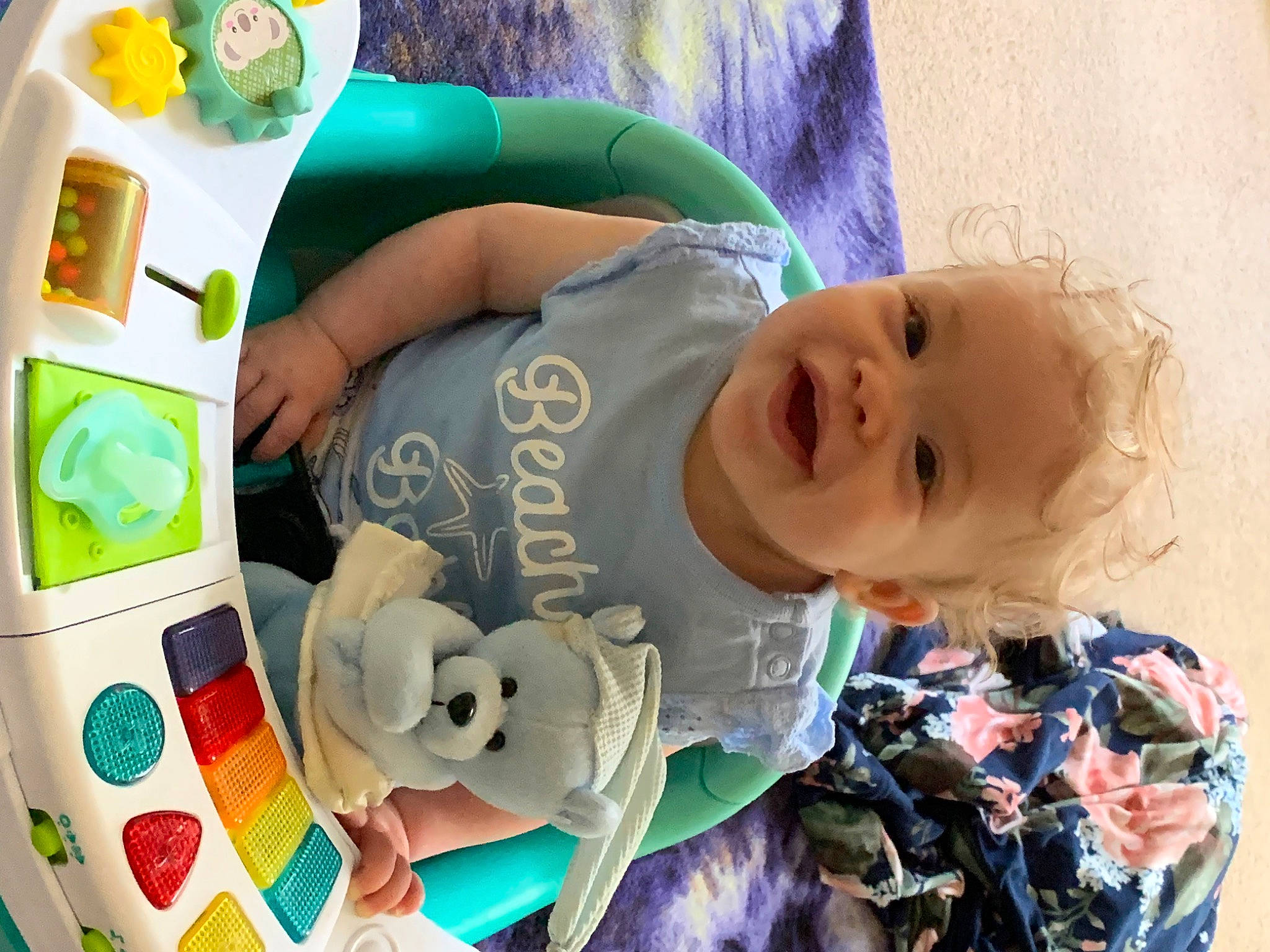 Una joined the competition — help win amazing prizes! baby, baby_products, baby_toddler_clothing, baby_toys, child, fun, green, happy, linens, mammal, pattern, person, play, product, room, smile, t_shirt, textile, toddler, toy