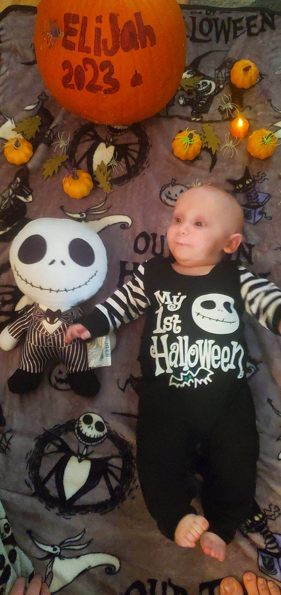 Elijah joined the competition — help win amazing prizes! baby, baby_toddler_clothing, black, calabaza, child, cucurbita, gourd, happy, natural_foods, orange, person, plant, pumpkin, sleeve, squash, t_shirt, toddler, toy, tree, vegetable