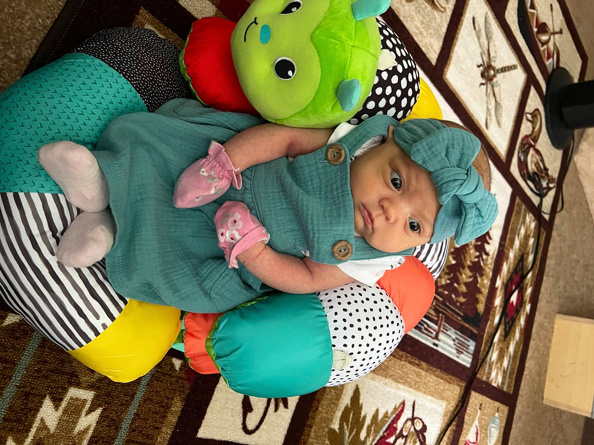 Gabriela joined the competition — help win amazing prizes! arm, baby, baby_products, baby_toddler_clothing, child, comfort, fun, green, happy, headgear, headwear, leg, leisure, pattern, person, product, sitting, stuffed_toy, textile, toddler