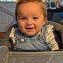 Oakley joined the competition — help win amazing prizes! baby, child, cute, denim_overalls, face, furniture, hair_bows, happy, high_chair, home, indoor, infant, light, person, pigtails, portrait, smiling, table, white_shirt, window
