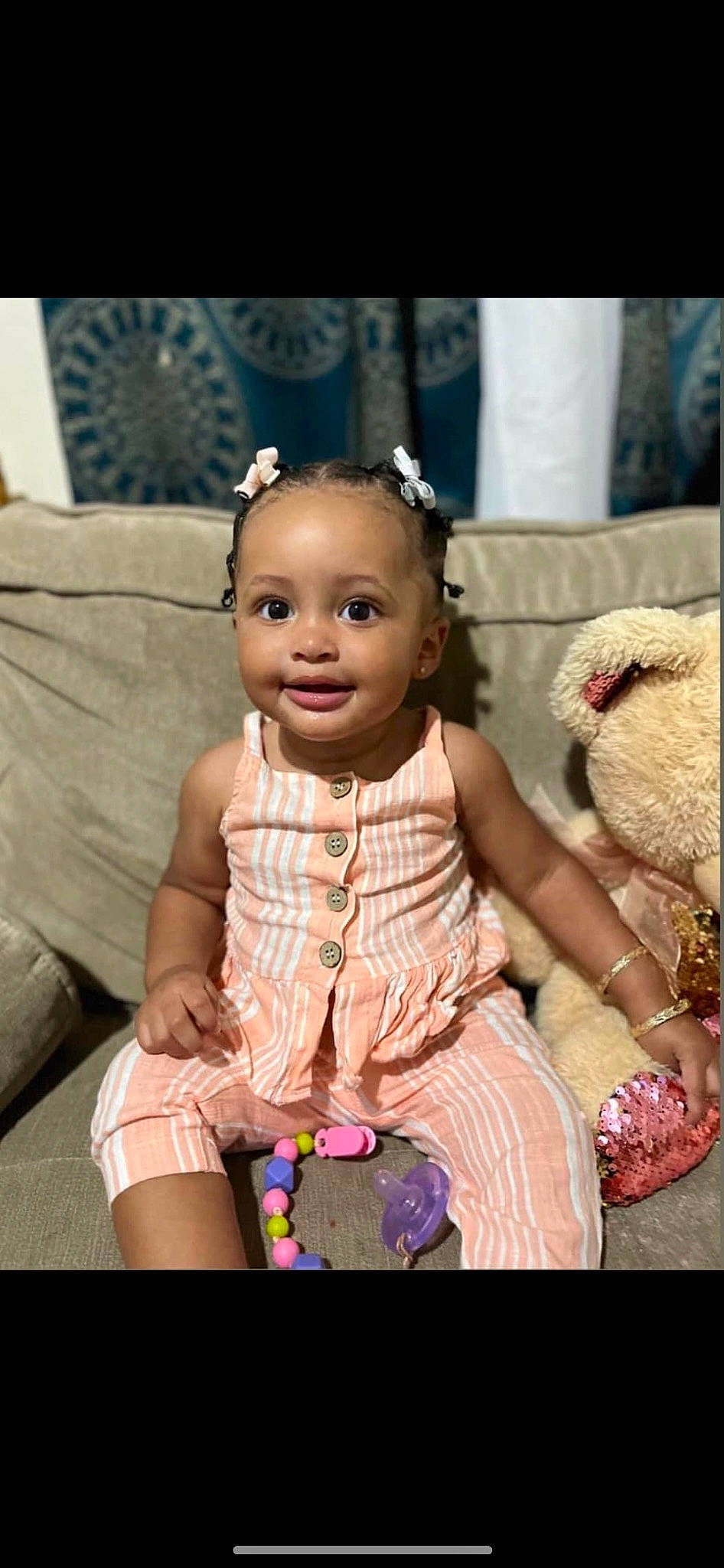 Halo joined the competition — help win amazing prizes! baby, baby_toddler_clothing, child, couch, dress, event, fashion_accessory, hair_accessory, happy, headband, headpiece, jewellery, joy, magenta, pattern, peach, person, pink, sitting, skin