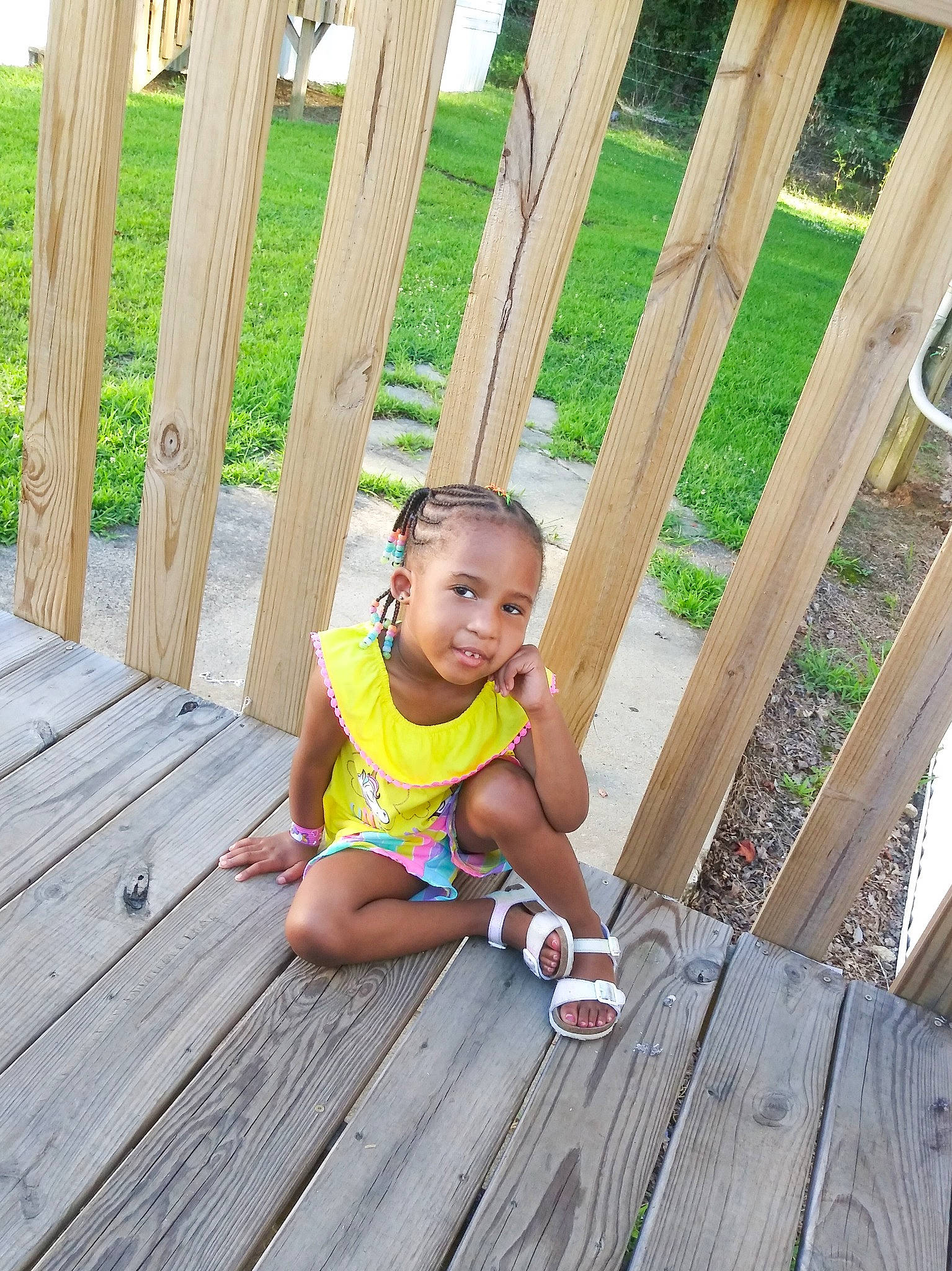 Amariana joined the competition — help win amazing prizes! child, deck, family, grass, happy, leisure, person, photography, plant, play, sitting, smile, summer, toddler, tree, vacation, wood