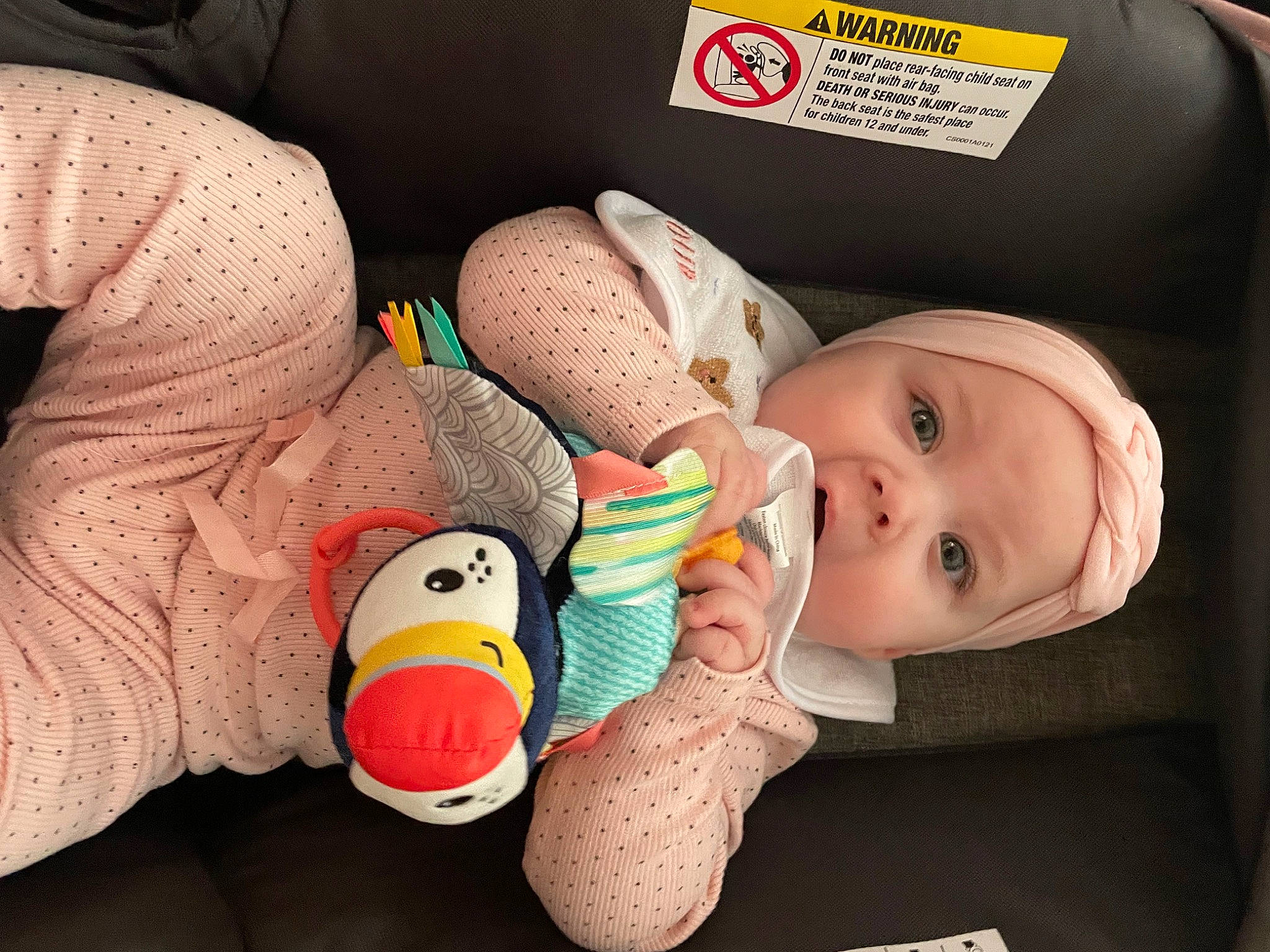 Eila is registered to the contest to win money with this photo: baby, baby_products, baby_safety, baby_sleeping, baby_toddler_clothing, cheek, child, comfort, eye, facial_expression, finger, happy, head, headwear, mouth, nose, person, skin, stuffed_toy, toddler