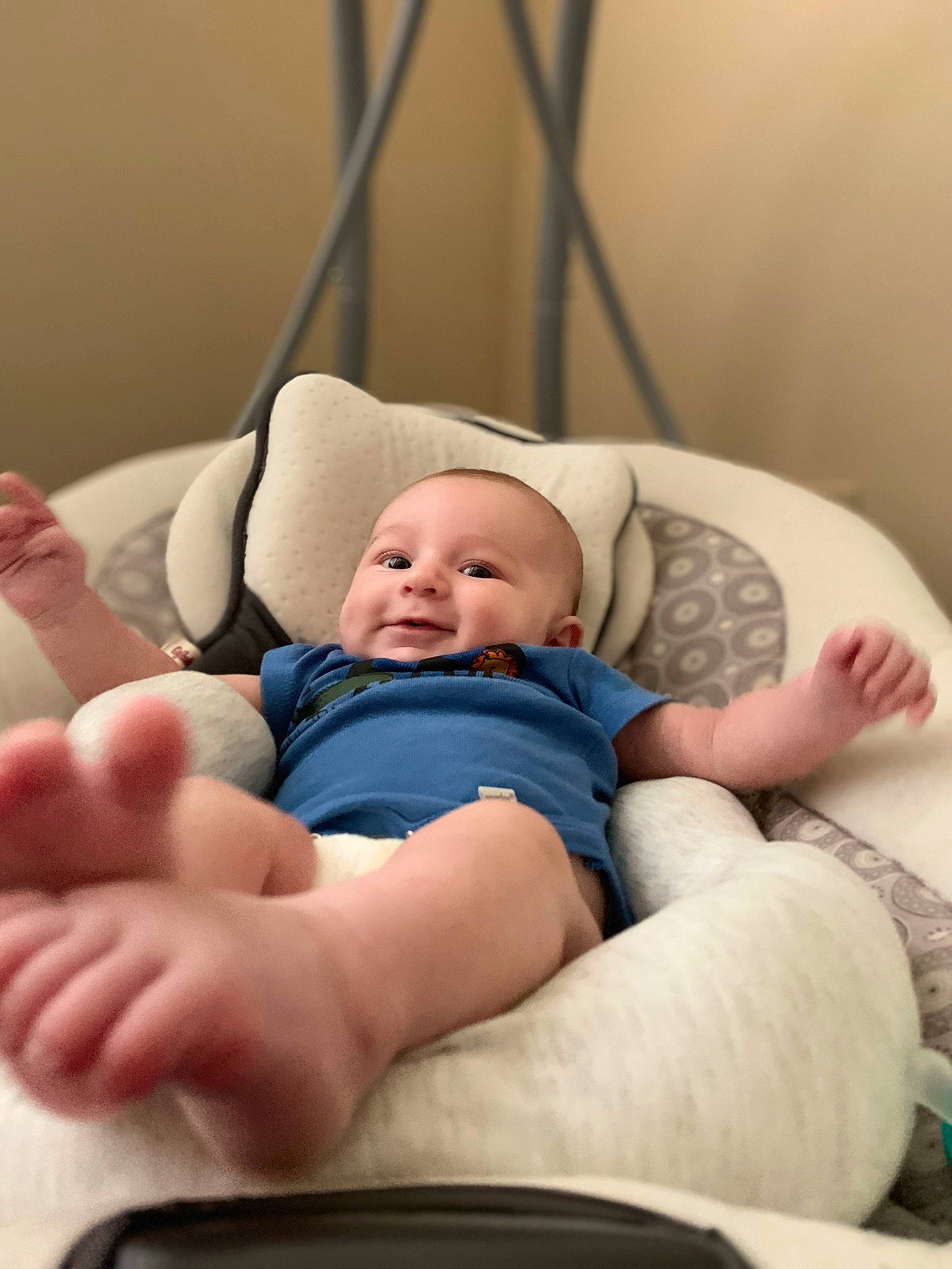 Elijah joined the competition — help win amazing prizes! baby, baby_products, baby_toddler_clothing, cheek, child, comfort, eye, finger, foot, fun, happy, human_body, joy, linens, person, portrait_photography, room, sitting, skin, smile