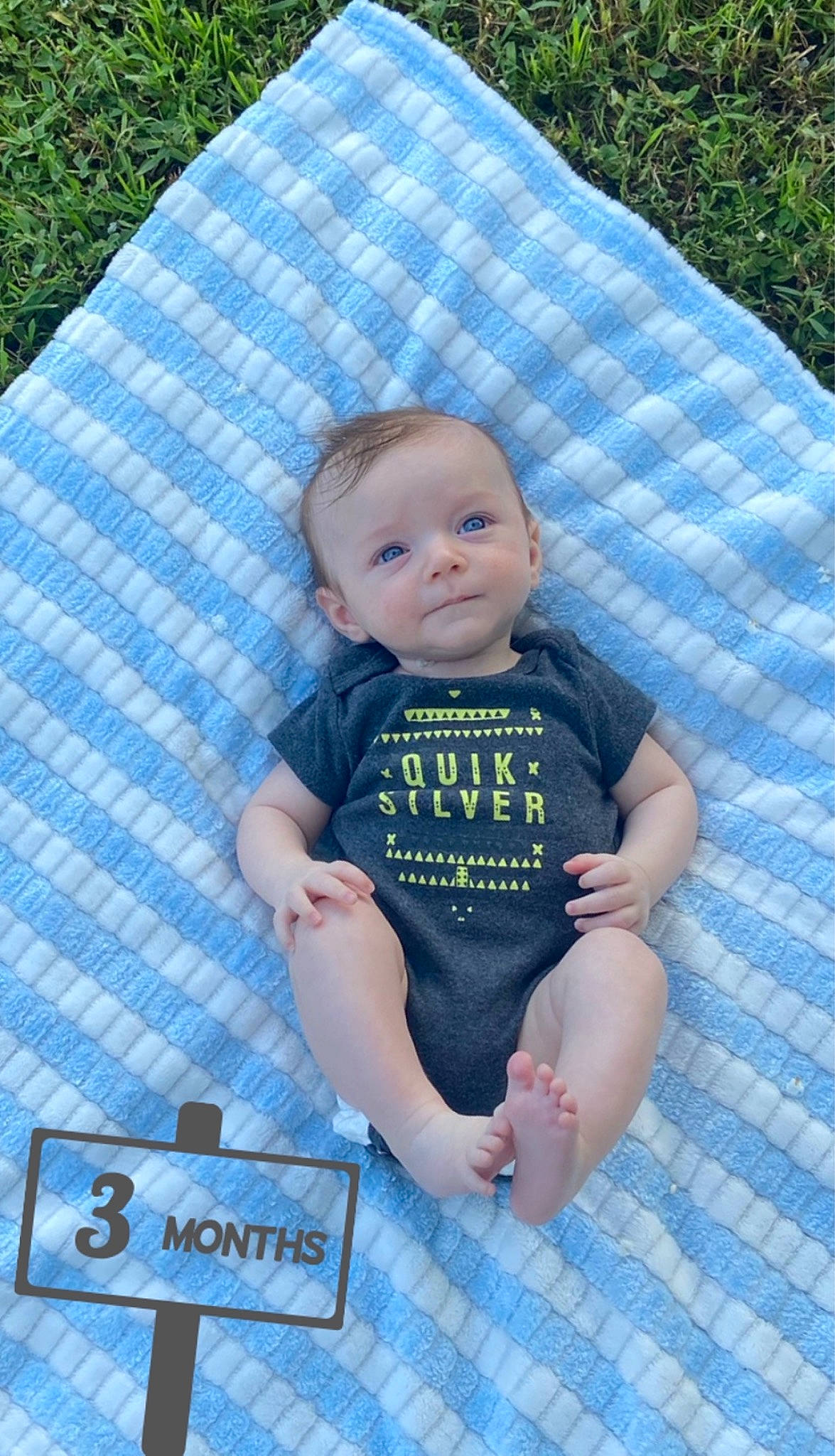 Colton joined the competition — help win amazing prizes! azure, baby, baby_products, baby_toddler_clothing, blue, child, denim, electric_blue, grass, happy, leisure, logo, pattern, person, product, sitting, skin, sleeve, t_shirt, textile