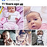 baby, infant, newborn, child, sleeping, awake, portrait, face, smiling, blanket, pink_clothing, white_clothing, bed, lying_down, sitting, collage, family_memory, social_media, facebook, photograph