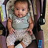 Yhessly Micaela is registered to the contest to win money with this photo: baby, infant, child, stroller, seated, wide_eyed, portrait, indoors, blanket, clothing, floral_pattern, socks, purple, car_seat, baby_gear, floor, fabric, smiling, face, photography