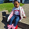 A'Moni joined the competition — help win amazing prizes! toddler, child, girl, outdoor, steps, concrete, grass, house, cardigan, hearts, jeans, shoes, ribbons, beads, sunlight, smile, portrait, fashion, accessories, sidewalk