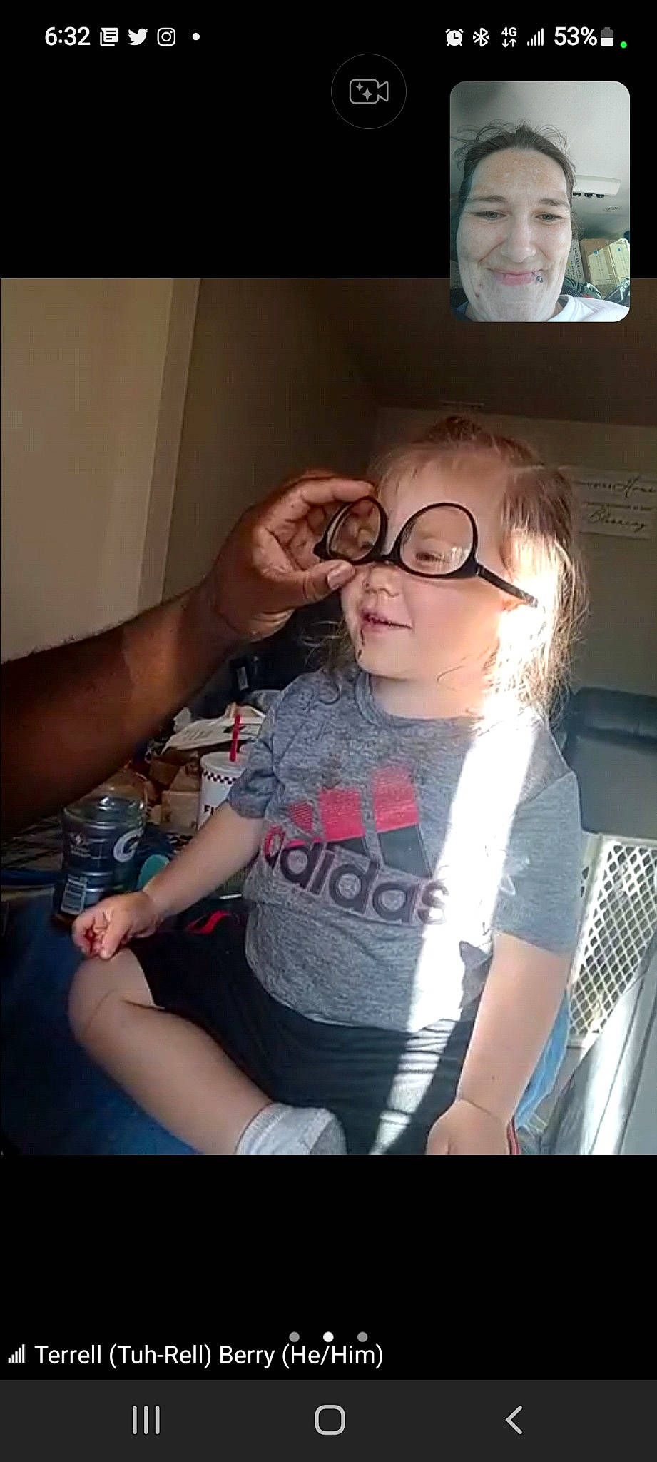 Harley joined the competition — help win amazing prizes! black_hair, chest, cool, elbow, eyelash, eyewear, finger, flash_photography, fun, gesture, glasses, happy, iris, joy, lip, mouth, person, shoulder, thigh, thumb