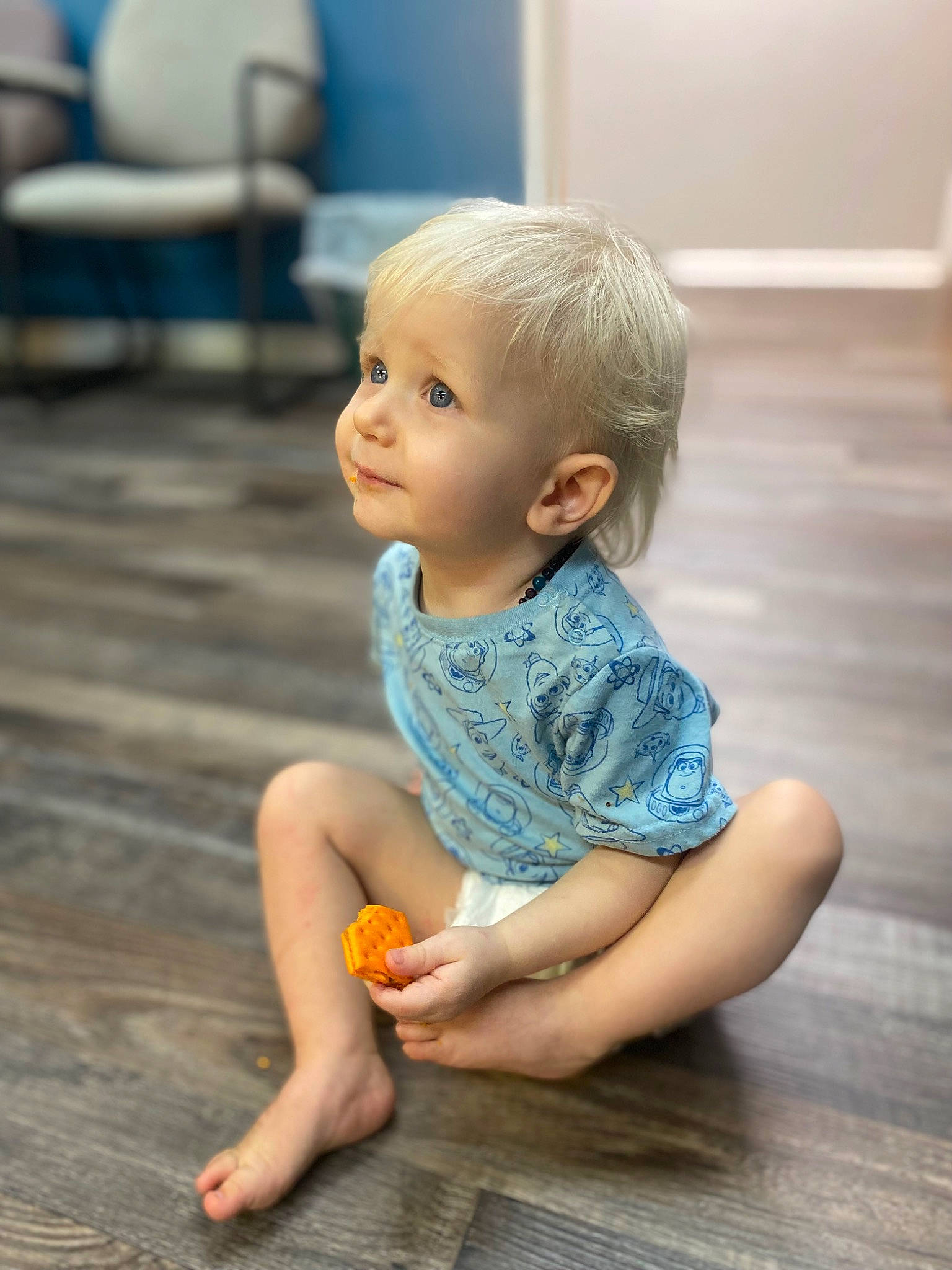 Solomon joined the competition — help win amazing prizes! baby, baby_toddler_clothing, barefoot, cheek, child, chin, face, floor, flooring, foot, fun, happy, hardwood, human_leg, joint, person, skin, smile, standing, toddler