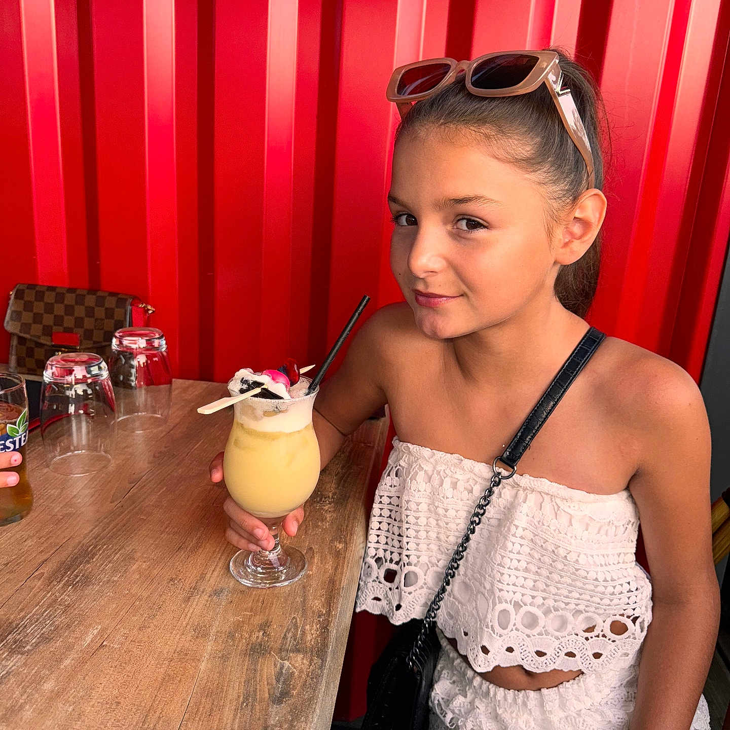 Djenna participe au concours pour gagner de l'argent avec cette photo : accessories, beverage, child, cream, dessert, diningtable, face, female, food, furniture, girl, head, icecream, juice, person, photography, portrait, smoothie, sundae, table