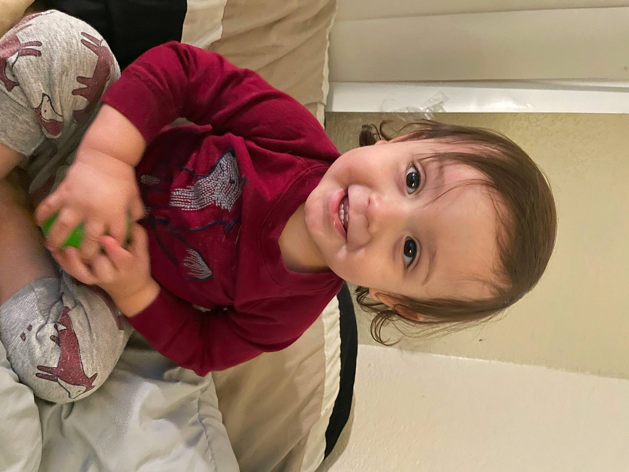 Mason joined the competition — help win amazing prizes! baby, child, comfort, elbow, fun, happy, human_leg, joint, knee, laugh, mouth, person, room, sitting, skin, sleeve, smile, t_shirt, thigh, toddler