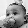 adorable, baby, bath, black_and_white, chewing, child, close_up, cute, expression, face, hand, head, infant, playful, portrait, rubber_duck, skin, toy, water_drops, wet