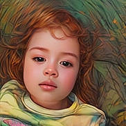 Kilanna joined the competition — help win amazing prizes! artistic, child, clothing, colorful, cozy, curly_hair, cushion, expression, face, indoor, patterned, person, portrait, rainbow, red_hair, relaxed, shirt, soft_lighting, whimsical, young_child