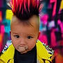 Mkilye joined the competition — help win amazing prizes! baby, child, colorful_background, cute, expression, fashion, graffiti, hairstyle, indoor, mohawk, pacifier, person, portrait, punk, spikes, studio_lighting, stylish, vibrant_colors, yellow_jacket, young