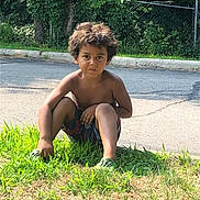 Xavier King Hawkins joined the competition — help win amazing prizes! child, boy, outdoor, grass, greenery, road, shirtless, serious_expression, nature, tree, fence, sunlight, casual, young, curly_hair, summer, playing, park, daytime, candid