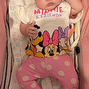 Talia participe au concours pour gagner de l'argent avec cette photo : baby, infant, child, pink_clothing, polka_dot, minnie_mouse, cartoon_characters, blanket, floral_pattern, socks, lying_down, indoor, cute, portrait, face, hand, feet, expression, soft_toy, comfort