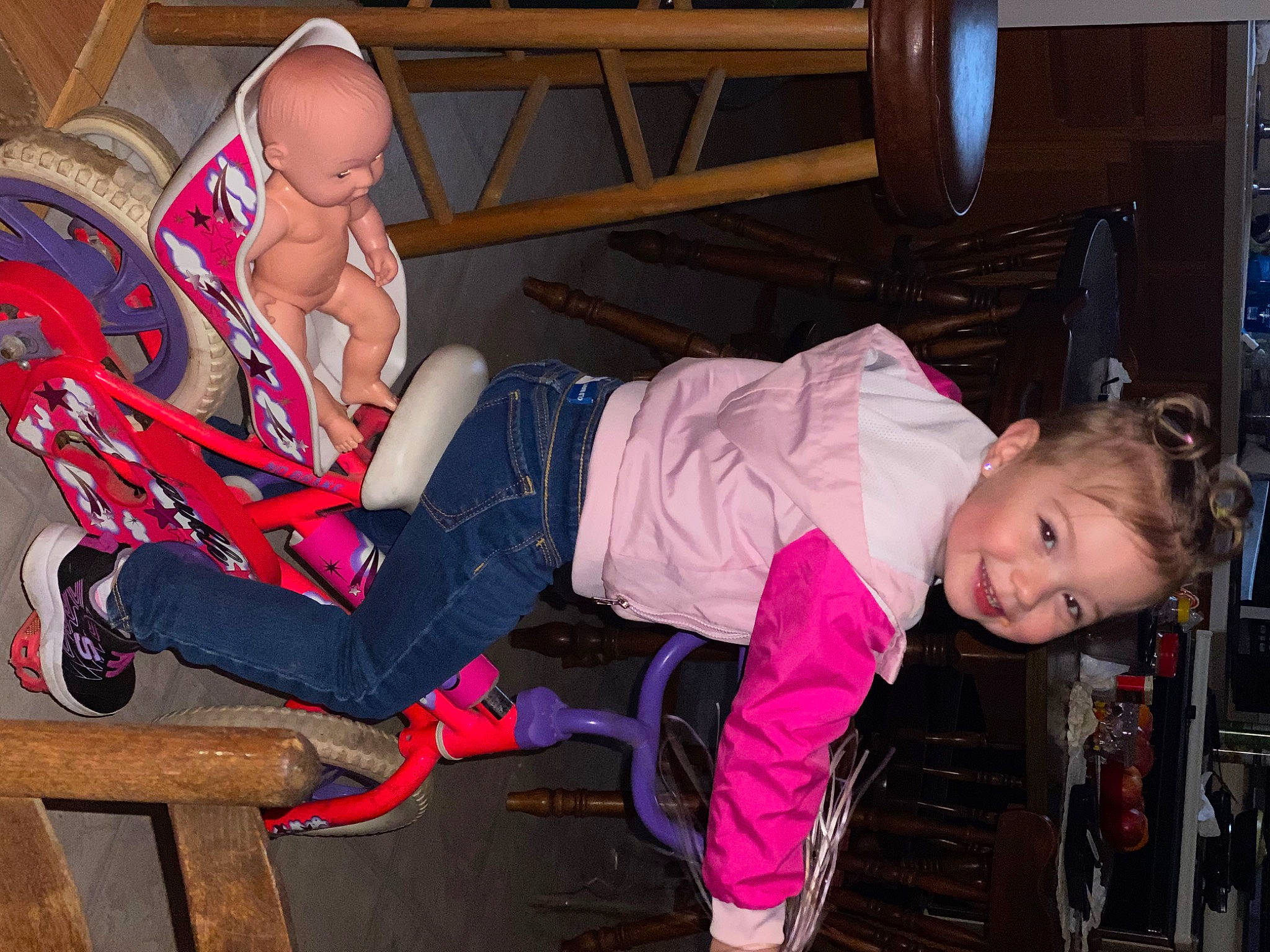 Kortnei is registered to the contest to win money with this photo: baby, baby_products, baby_toddler_clothing, chair, child, comfort, fun, joy, knee, lap, leg, leisure, magenta, mouth, person, pink, room, sitting, skin, sock