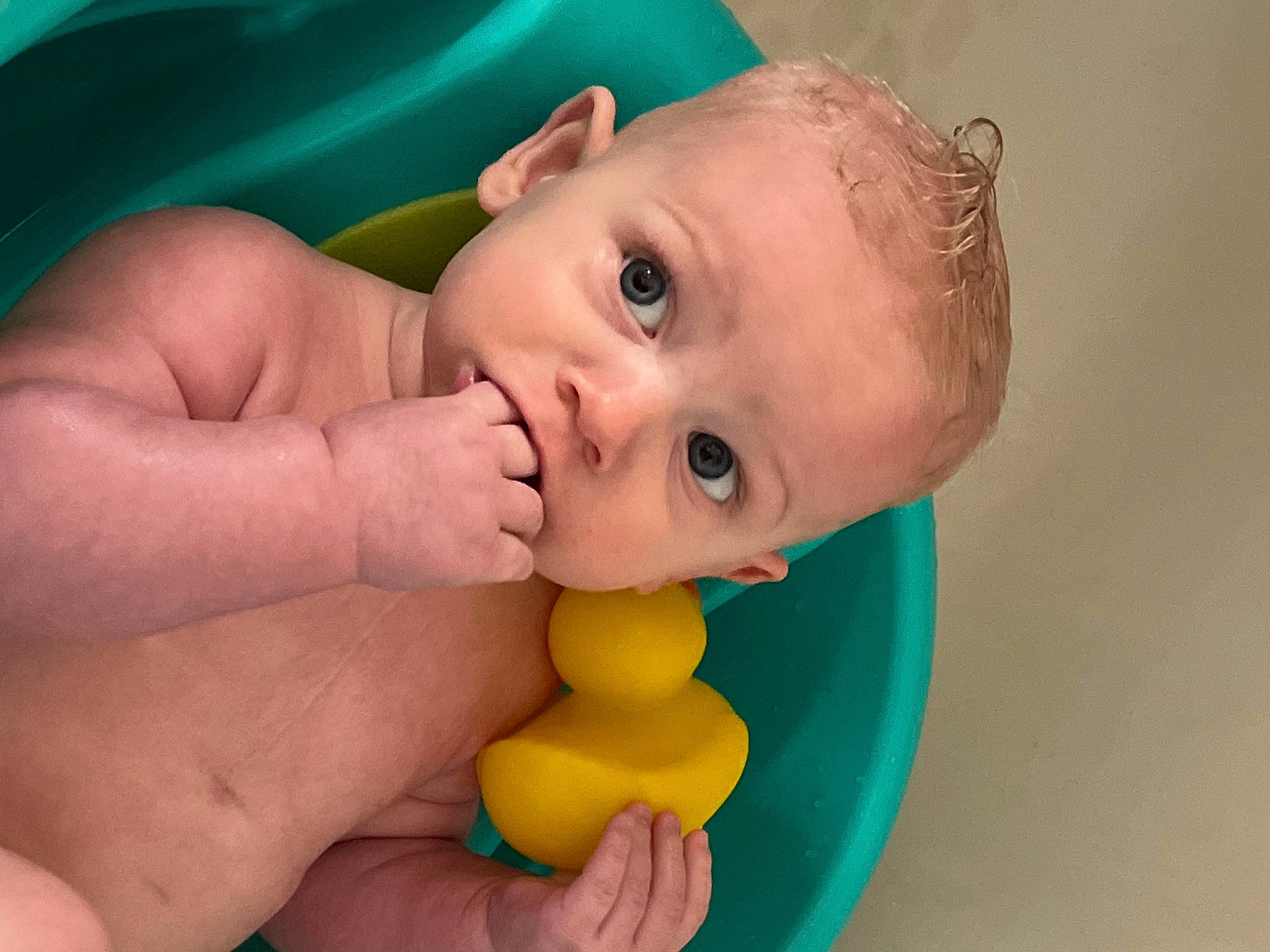 Micheal is registered to the contest to win money with this photo: baby, baby_grabbing_for_something, baby_playing_with_toys, baby_products, baby_toddler_clothing, cheek, finger, gesture, green, happy, human_body, iris, mouth, nail, nose, person, skin, thumb, toddler, toy