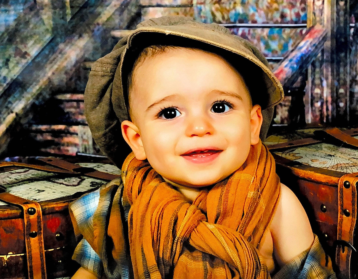 Jean Baptiste participe au concours pour gagner de l'argent avec cette photo : baby, cap, cheek, child, chin, city, eye, fashion_accessory, flash_photography, fun, happy, hat, joy, leisure, person, public_space, skin, smile, sun_hat, toddler