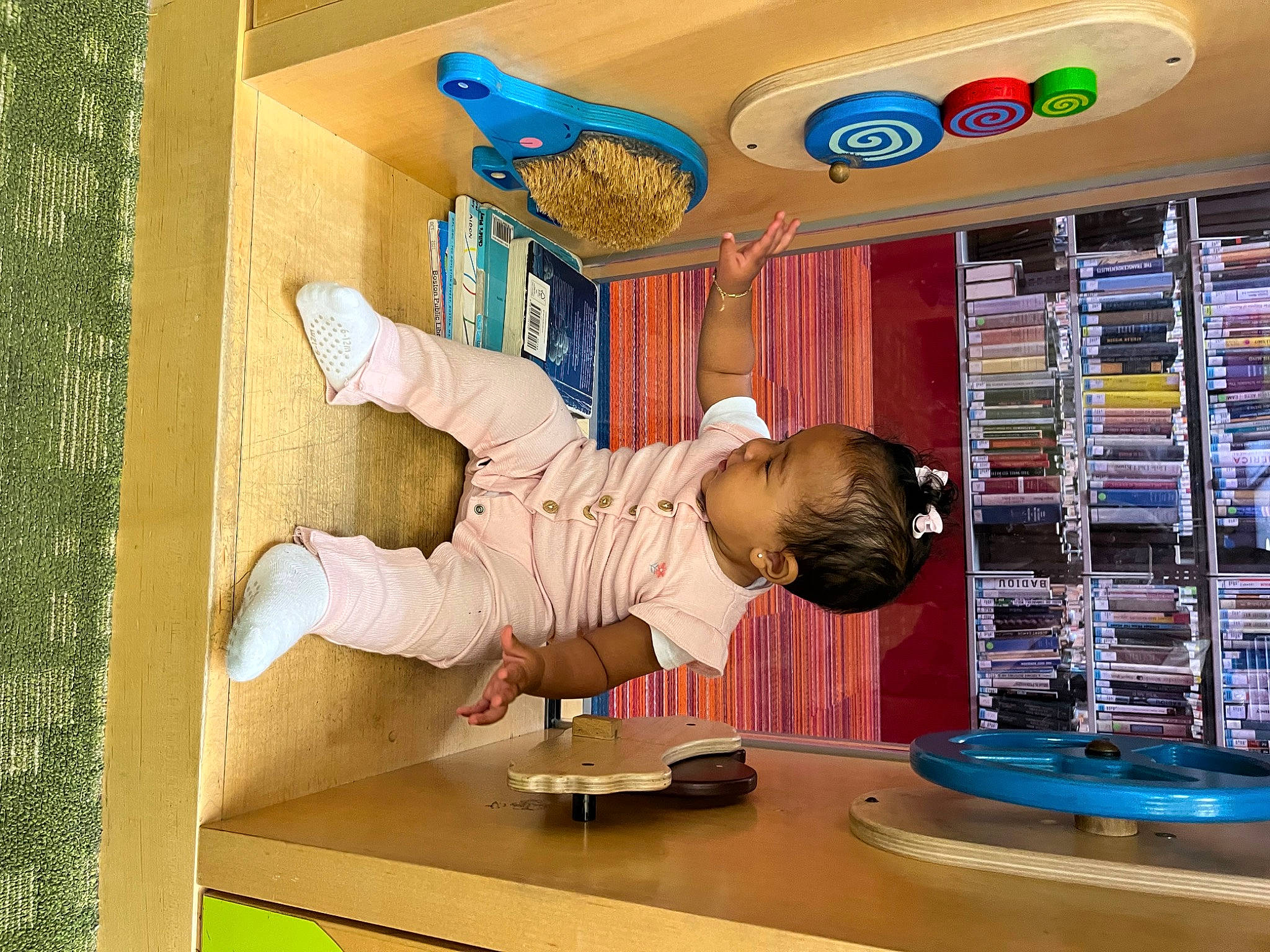 Zy Ava is registered to the contest to win money with this photo: blue, bookcase, building, cabinetry, ceiling, child, drawer, fun, hat, home_appliance, interior_design, kitchen, person, play, room, shelf, shelving, t_shirt, table, toddler