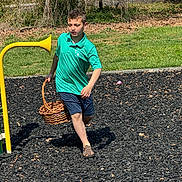 Kingston joined the competition — help win amazing prizes! child, boy, running, basket, playground, outdoor, grass, tree, yellow, toy, summer, casual_clothing, shorts, green_shirt, sand, nature, daylight, activity, fun, park
