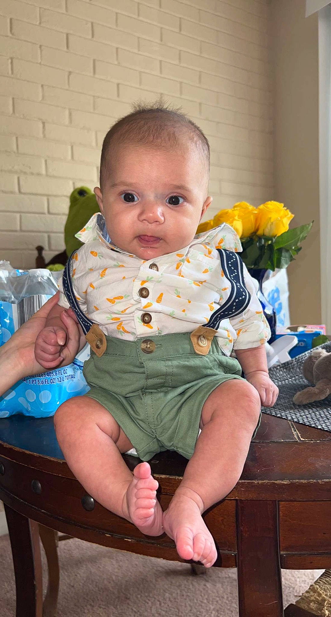 Lucian joined the competition — help win amazing prizes! baby, baby_toddler_clothing, blue, chair, cheek, child, event, eye, flower, foot, happy, head, human_leg, lap, leg, person, room, sitting, skin, thigh