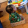 Malakai is registered to the contest to win money with this photo: toddler, child, pajamas, box, floor, toy, indoor, home, holiday, patterned_clothing, braided_hair, wooden_floor, playtime, colorful, furniture, curious, sitting, side_view, decor, childhood