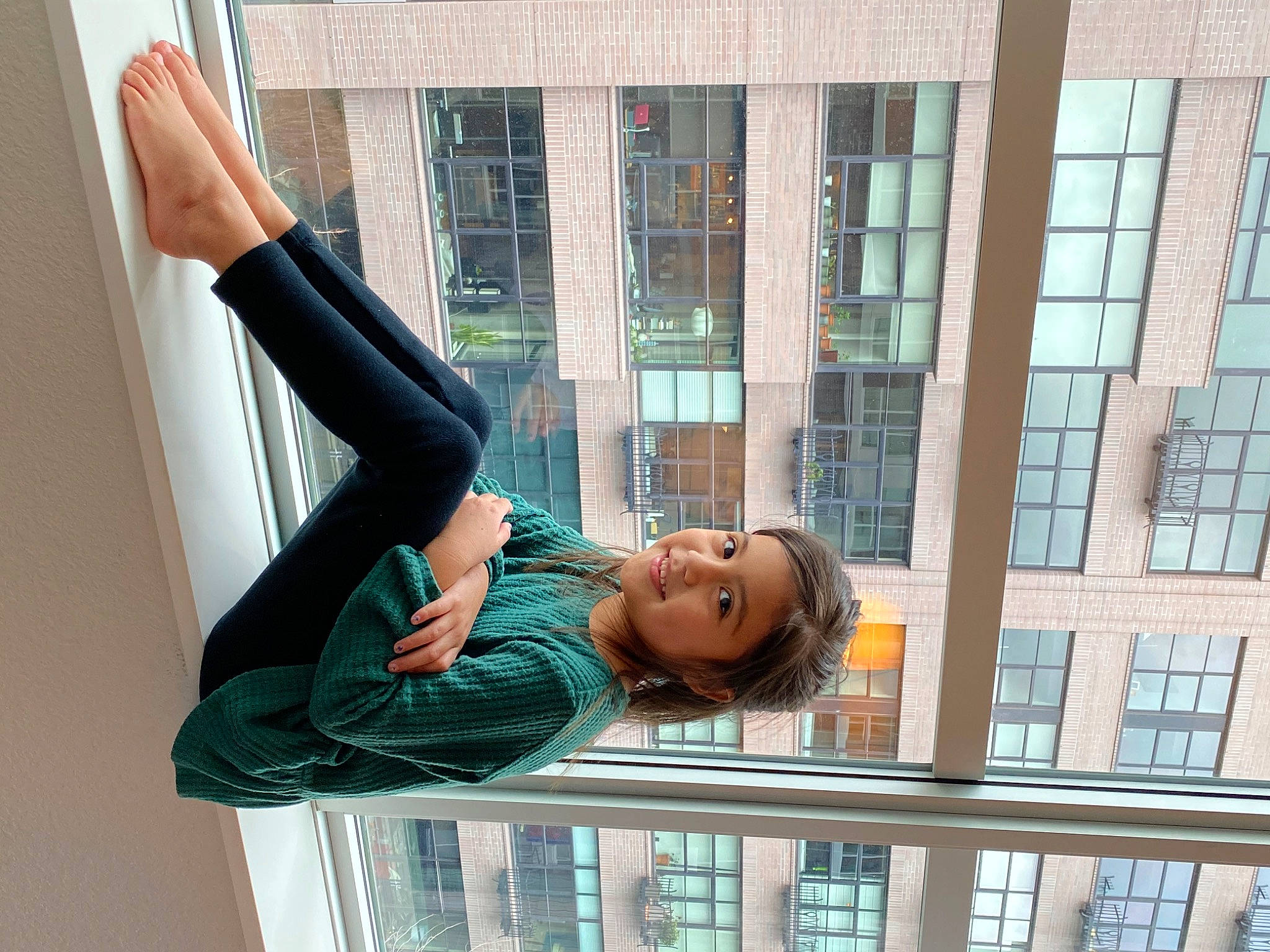 Stella joined the competition — help win amazing prizes! building, comfort, dress, elbow, eyewear, facade, flash_photography, fun, human_leg, joy, knee, leisure, person, photo_shoot, room, sitting, thigh, waist, window, wood