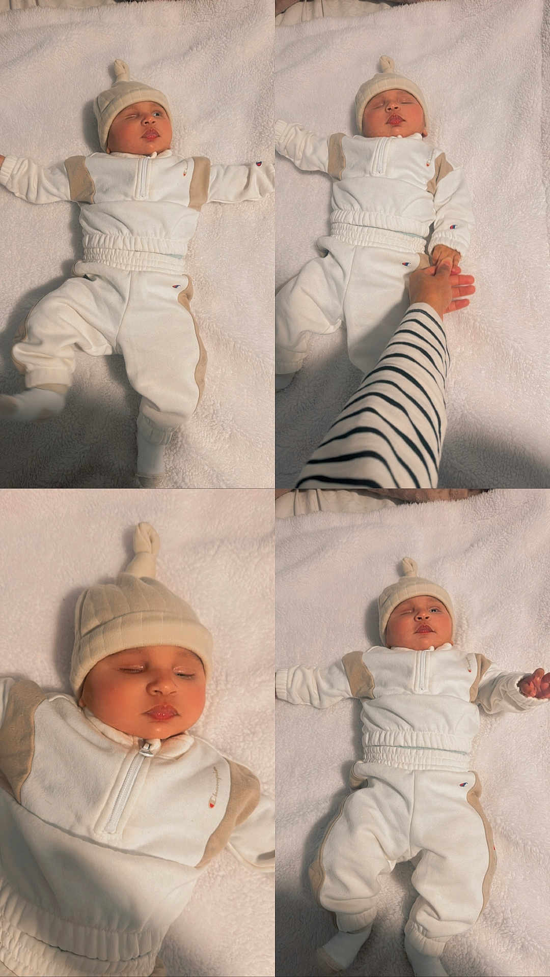 Josue Alexander joined the competition — help win amazing prizes! baby, infant, child, blanket, hat, clothing, sleeping, hand, adult_hand, white, beige, soft_texture, cozy, lying_down, cute, warm, indoor, portrait, toddler, peaceful