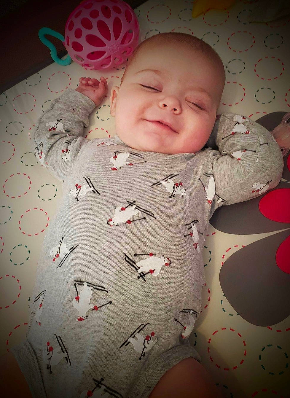 Kenzie joined the competition — help win amazing prizes! baby, baby_toddler_clothing, carmine, cheek, child, comfort, happy, head, linens, mouth, nose, pattern, person, pink, product, room, skin, sleeve, smile, textile