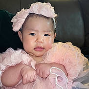 Ingsy joined the competition — help win amazing prizes! baby, infant, pink_dress, headband, cute, chubby_cheeks, portrait, hands, indoor, soft_lighting, close_up, child, adorable, fashion, person, face, skin, expression, seated, young