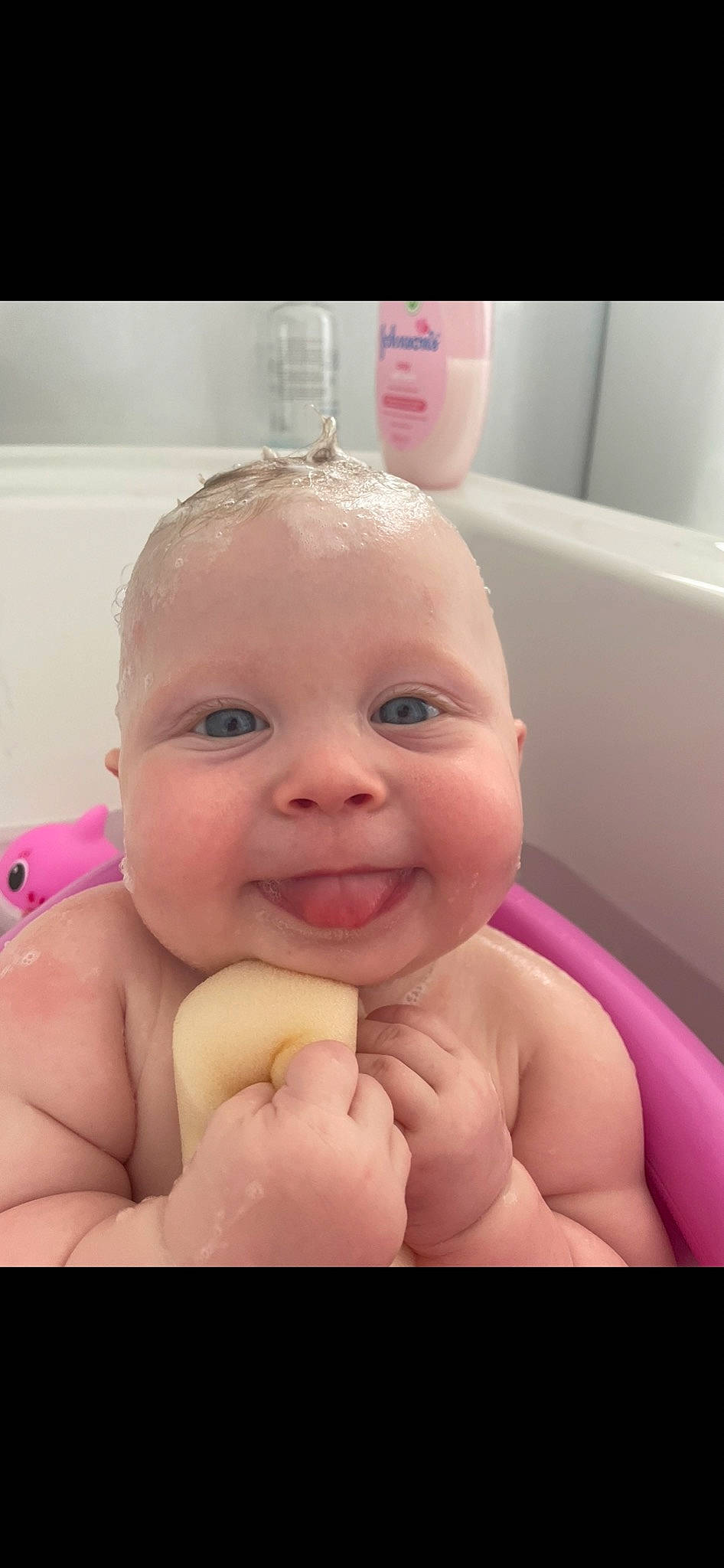 Olivia joined the competition — help win amazing prizes! arm, baby, baby_bathing, cheek, ear, eye, eyelash, gesture, hand, happy, iris, lip, mouth, nose, person, pink, product, skin, smile, stomach