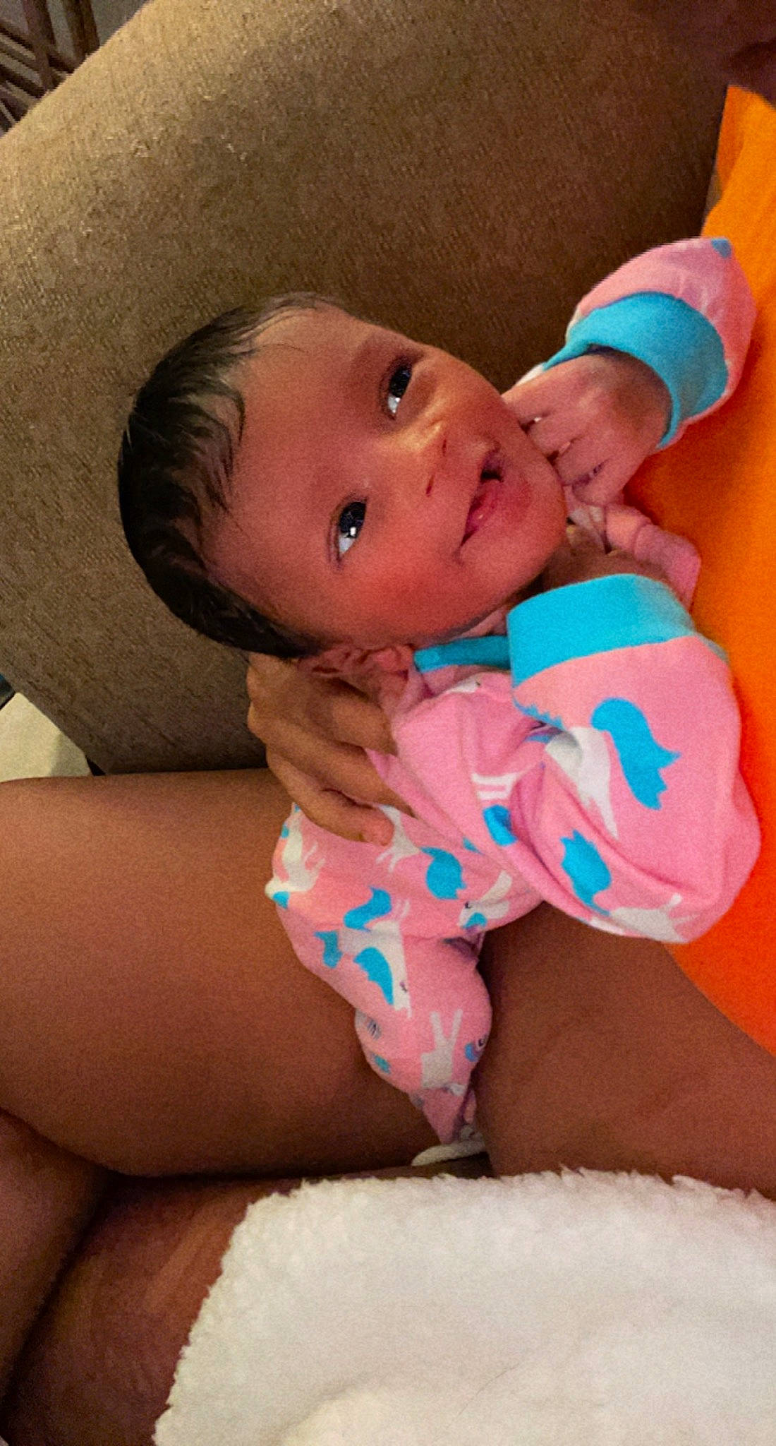 Londyn is registered to the contest to win money with this photo: abdomen, baby, baby_products, baby_toddler_clothing, blue, cheek, child, comfort, finger, foot, fun, happy, linens, mouth, nail, person, pink, sitting, skin, thumb