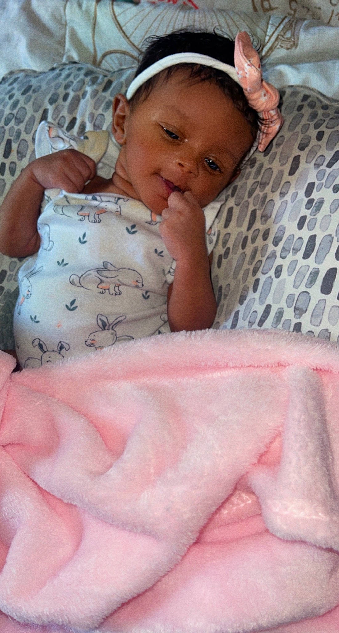 Londyn joined the competition — help win amazing prizes! baby, baby_products, baby_safety, baby_sleeping, baby_toddler_clothing, bedding, child, chin, comfort, face, linens, mouth, neck, pattern, person, pink, product, skin, sleeve, textile