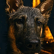 Eden participe au concours pour gagner de l'argent avec cette photo : animal, bokeh, canine, close_up, dark_background, dog, ears, eyes, face, fur, german_shepherd, golden_lights, intense_gaze, majestic, muzzle, pet, portrait, snout, warm_lighting, whiskers