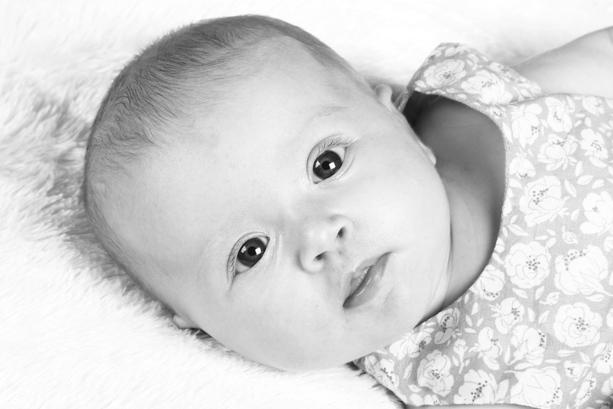 Sofia participe au concours pour gagner de l'argent avec cette photo : baby, baby_toddler_clothing, cheek, child, close_up, comfort, eyelash, flash_photography, fur, happy, iris, lip, monochrome, monochrome_photography, no_expression, nose, person, portrait_photography, skin, stock_photography