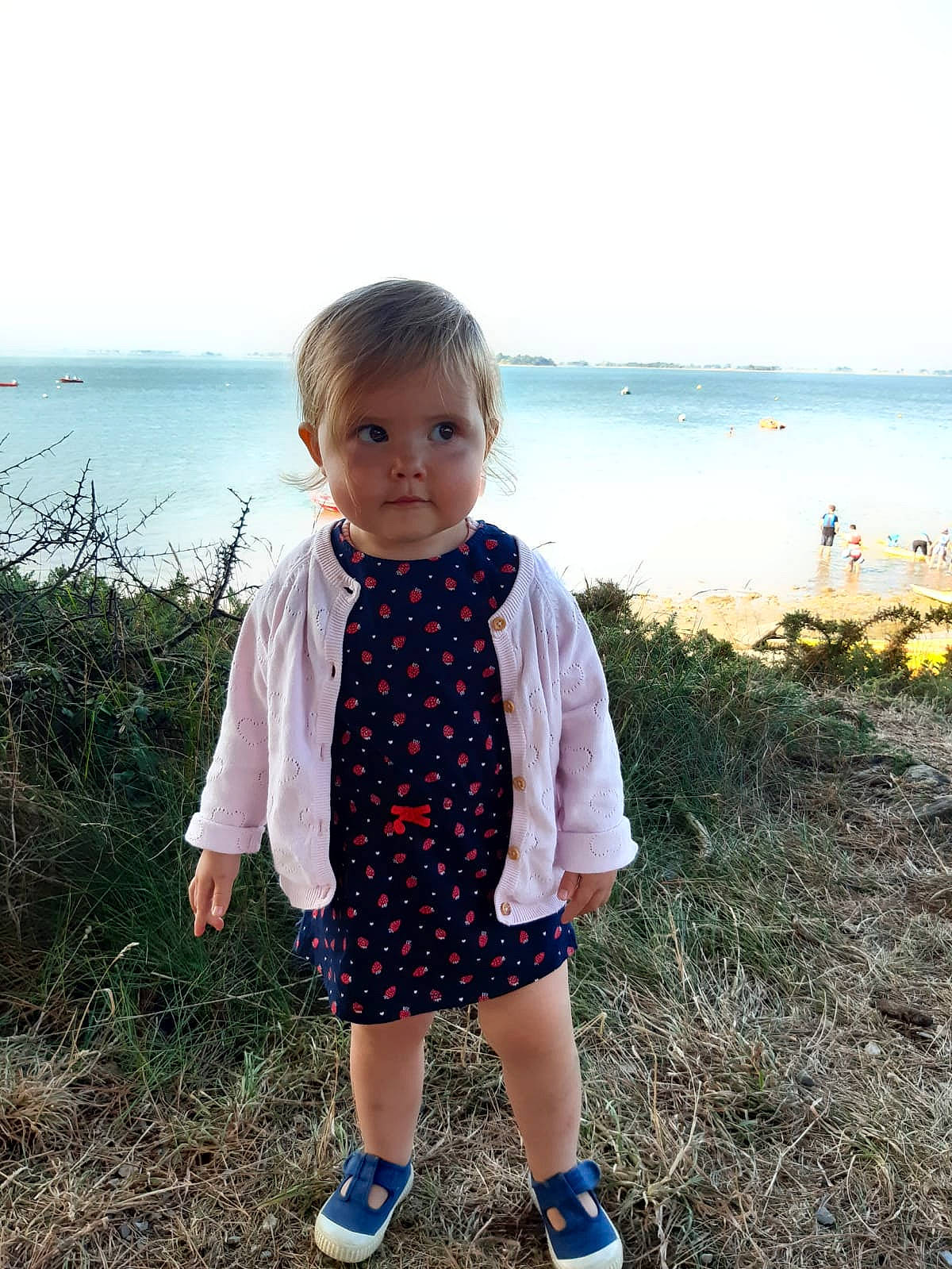 Diane participe au concours pour gagner de l'argent avec cette photo : baby_toddler_clothing, beach, body_of_water, fun, grass, grassland, happy, lake, landscape, leisure, pattern, people_in_nature, person, plant, sky, sleeve, spring, toddler, travel, tree
