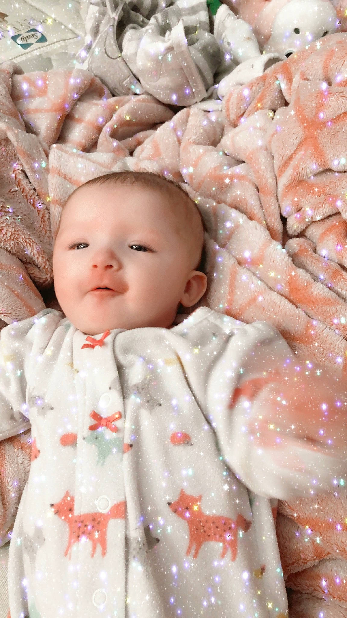 Allyson joined the competition — help win amazing prizes! baby, baby_toddler_clothing, cheek, child, chin, close_up, eye, eyelash, face, facial_expression, iris, linens, lip, pattern, person, photograph, pink, skin, sleeve, textile