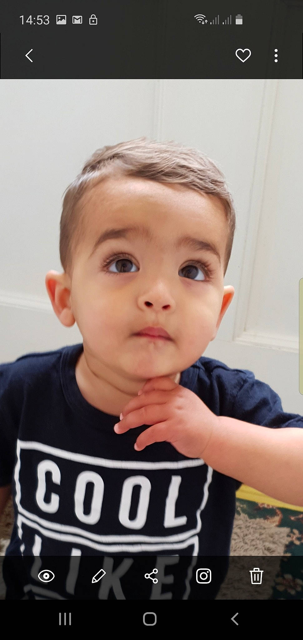 Zayden is registered to the contest to win money with this photo: baby, cheek, child, chin, ear, eyebrow, face, forehead, head, nose, person, skin, smile, toddler