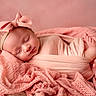 Ava joined the competition — help win amazing prizes! baby, newborn, sleeping, pink, bow, headband, blanket, soft, cozy, infant, wrapped, cute, peaceful, portrait, closeup, foot, hand, fabric, texture, resting