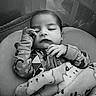Kyren joined the competition — help win amazing prizes! baby, infant, sleeping, blanket, patterned_clothing, mesh_background, monochrome, portrait, cute, peaceful, hand, face, cozy, resting, indoors, child, soft_texture, comfort, young, toddler